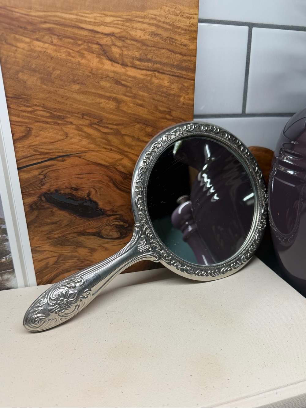 Vintage Silver Plated Vanity Hand Mirror